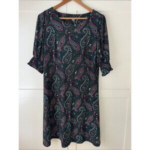 Tommy Hilfiger Dress Womens 12 Green Paisley Short Sleeve A Line Shift Stretch